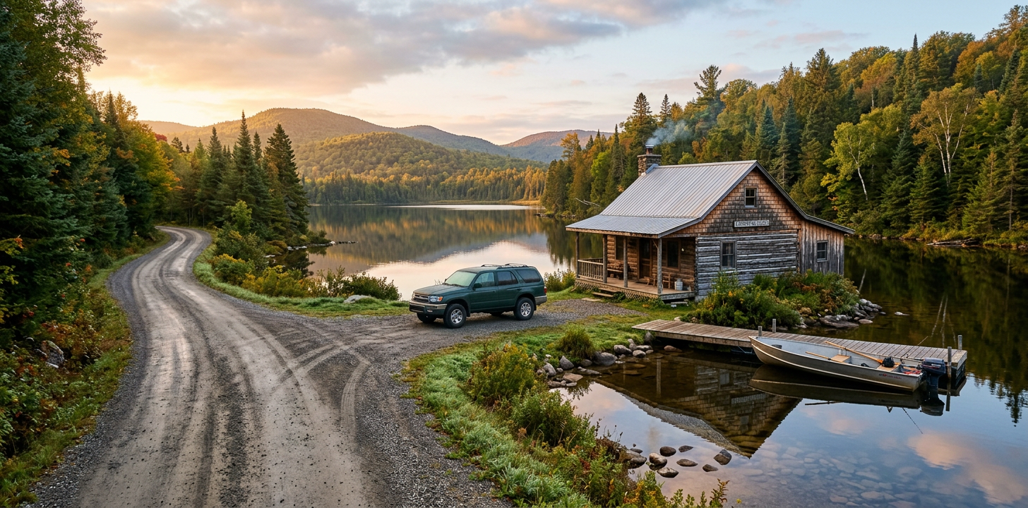 Drive-in fishing lodge in the Laurentians by a scenic lake.