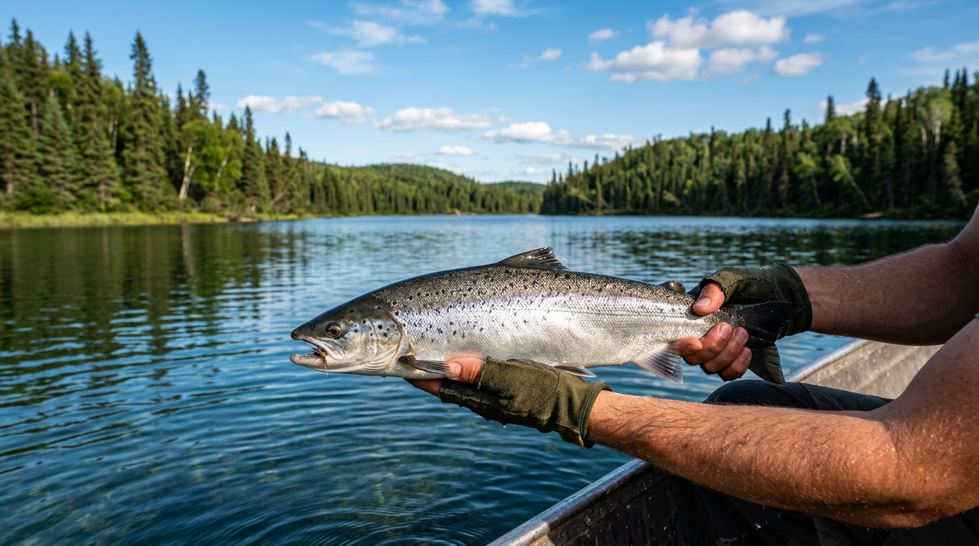 Ouananiche fraîchement pêchée sur un lac de la Côte-Nord