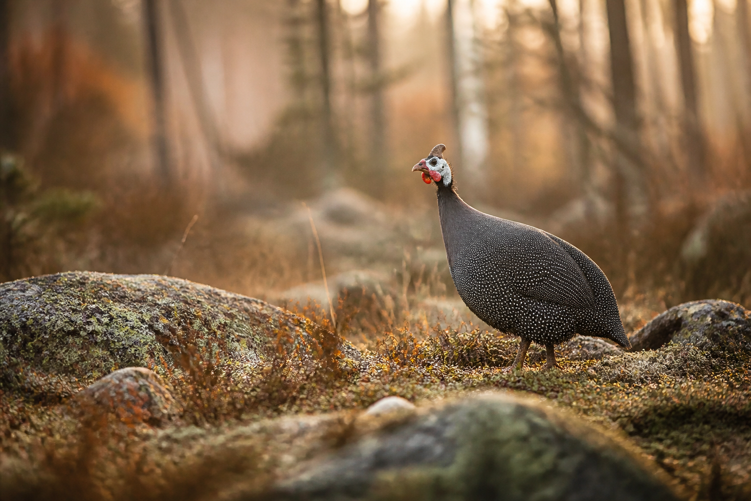 Pintade en milieu naturel au Québec