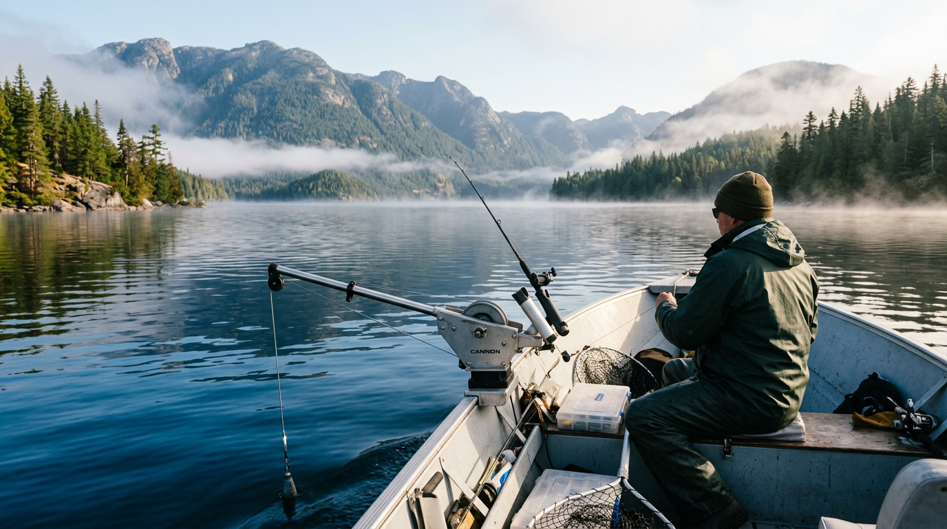 Pêche à la traîne pour la truite grise sur un lac de la Côte-Nord.