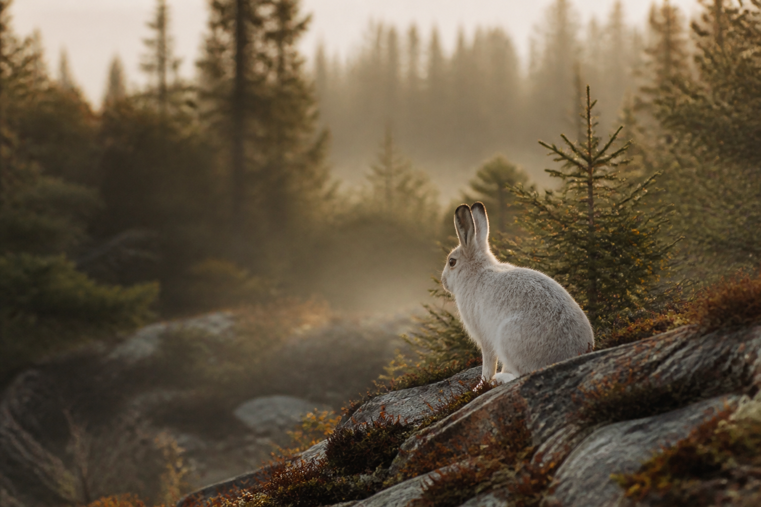 Snowshoe hare in the wild in Quebec